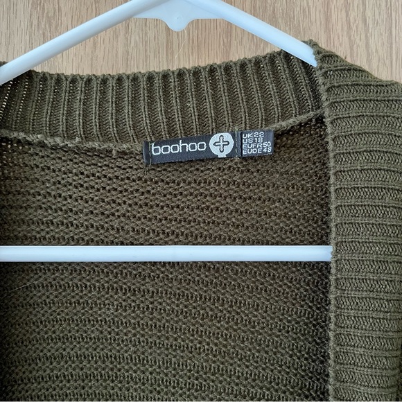 Boohoo Plus Cocoon Oversized Rib Knit Cardigan — Khaki - Picture 6 of 8